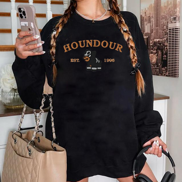 Houndour-Q. Bezauberndes besticktes Pokémon-T-Shirt mit Anime-Motiv, Rundhalsausschnitt, Kapuzenpullover – trendig, vielseitig und ein aufmerksames Geschenk für Freunde, ICE-960