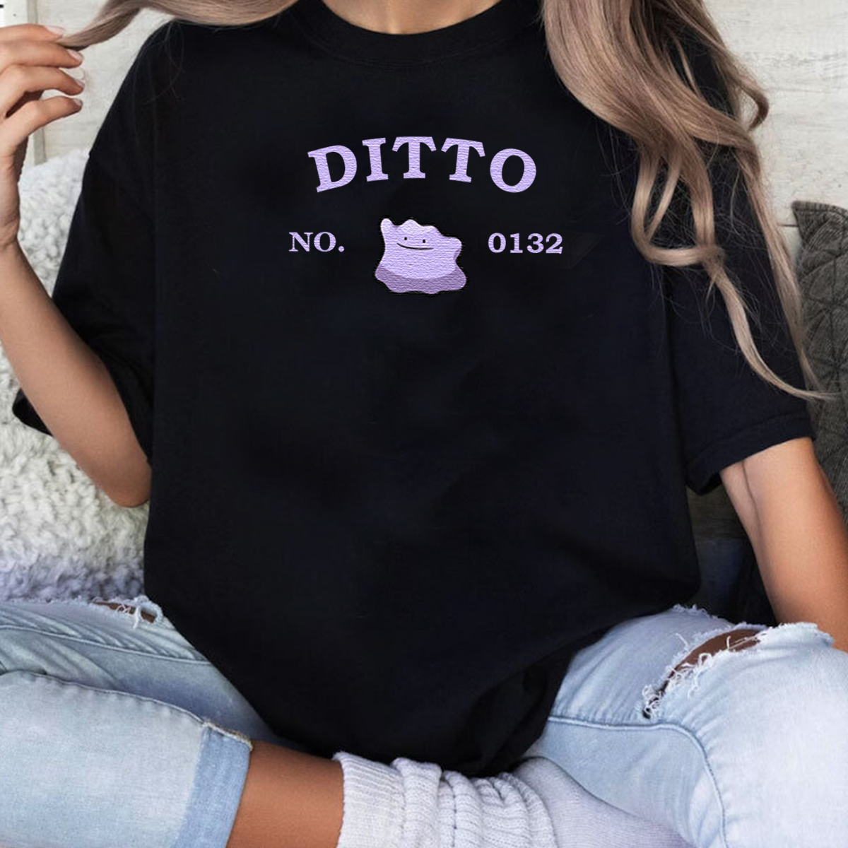 Ditto-Q.Adorable Pokémon Anime-Themed Embroidered T-Shirt,Crewneck,Hoodie-Trendy Versatile and a Thoughtful Gift for Friends,ICE-1225