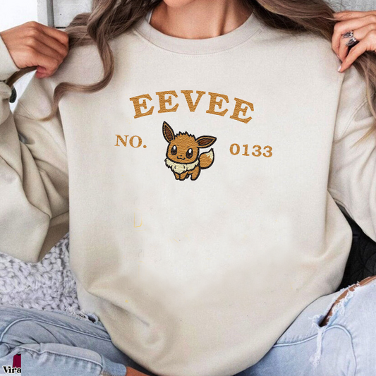Eevee-Q.Adorable Pokémon Anime-Themed Embroidered T-Shirt,Crewneck,Hoodie-Trendy Versatile and a Thoughtful Gift for Friends,ICE-1235