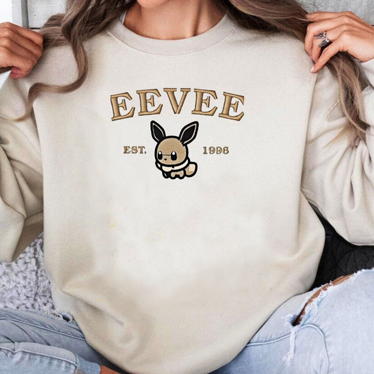 Eevee-Q. Adorable Pokémon Anime-Themed Embroidered T-Shirt,Crewneck,Hoodie-Trendy Versatile and a Thoughtful Gift for Friends,ICE-919
