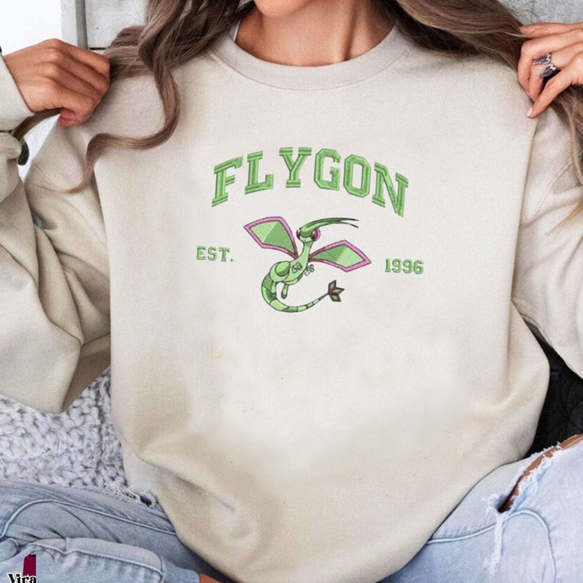 Flygon  Adorable Pokémon Anime-Themed Embroidered T-Shirt,Crewneck,Hoodie-Trendy Versatile and a Thoughtful Gift for Friends,ICE-1020