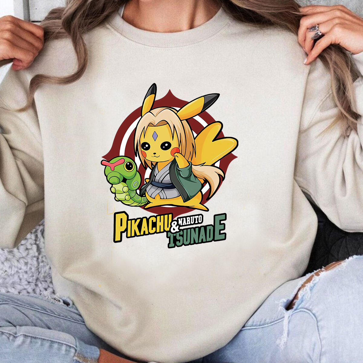 Pikachu And Naruto Tsunade Pokémon Anime Unisex T-Shirt,Crewneck,Hoodie,TS-C-998