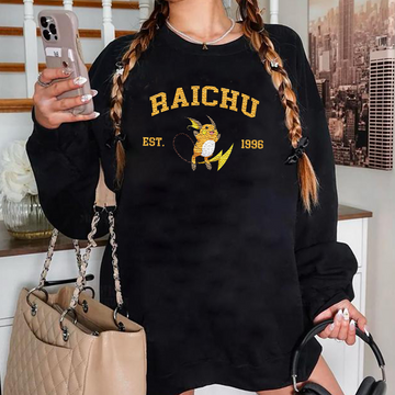 Raichu Adorable Pokémon Anime-Themed Embroidered T-Shirt,Crewneck,Hoodie-Trendy Versatile and a Thoughtful Gift for Friends,ICE-1030