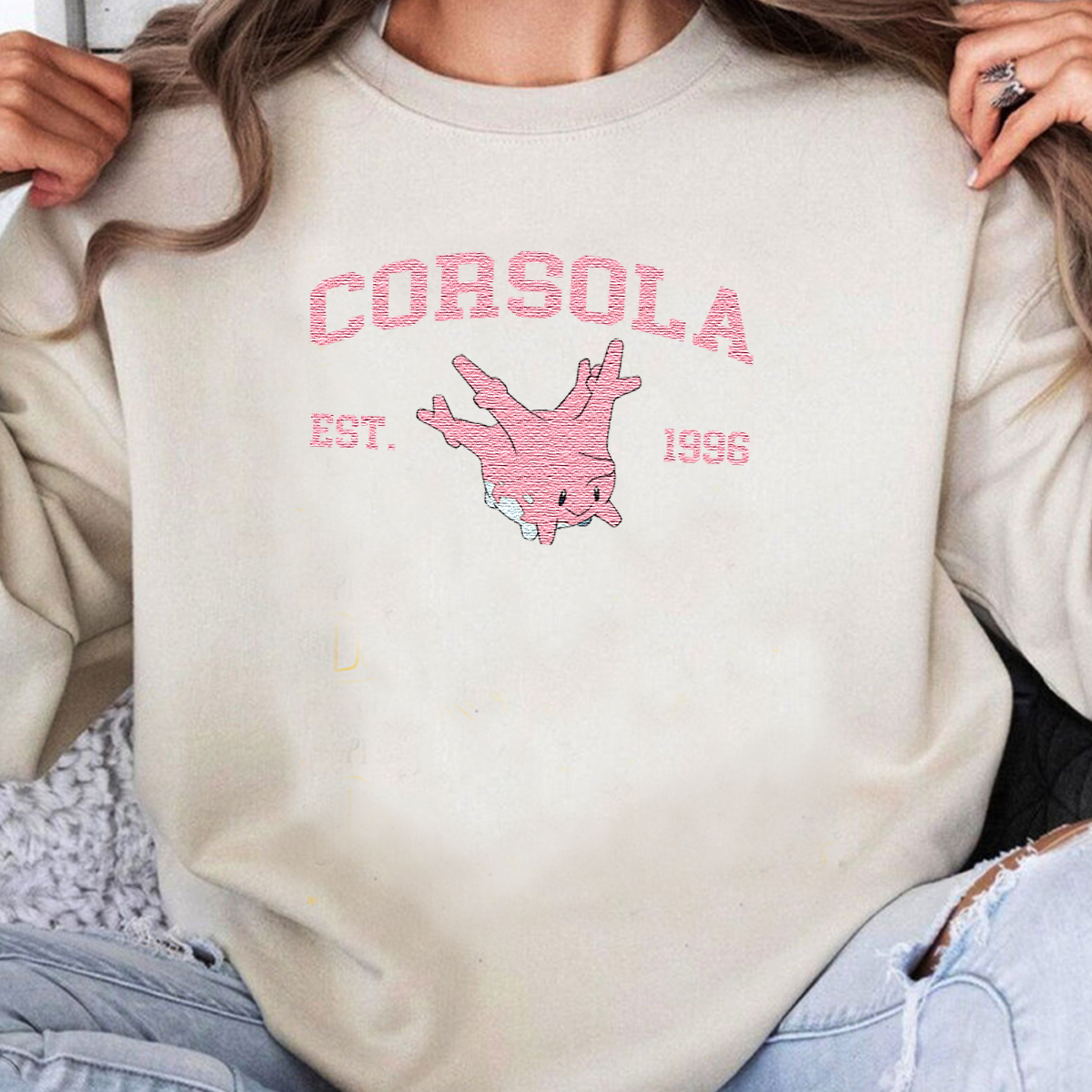 Corsola Adorable Pokémon Anime-Themed Embroidered T-Shirt,Crewneck,Hoodie-Trendy Versatile and a Thoughtful Gift for Friends,ICE-1137
