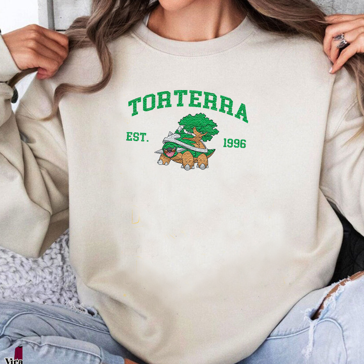 Torterra Adorable Pokémon Anime-Themed Embroidered T-Shirt,Crewneck,Hoodie-Trendy Versatile and a Thoughtful Gift for Friends,ICE-1180
