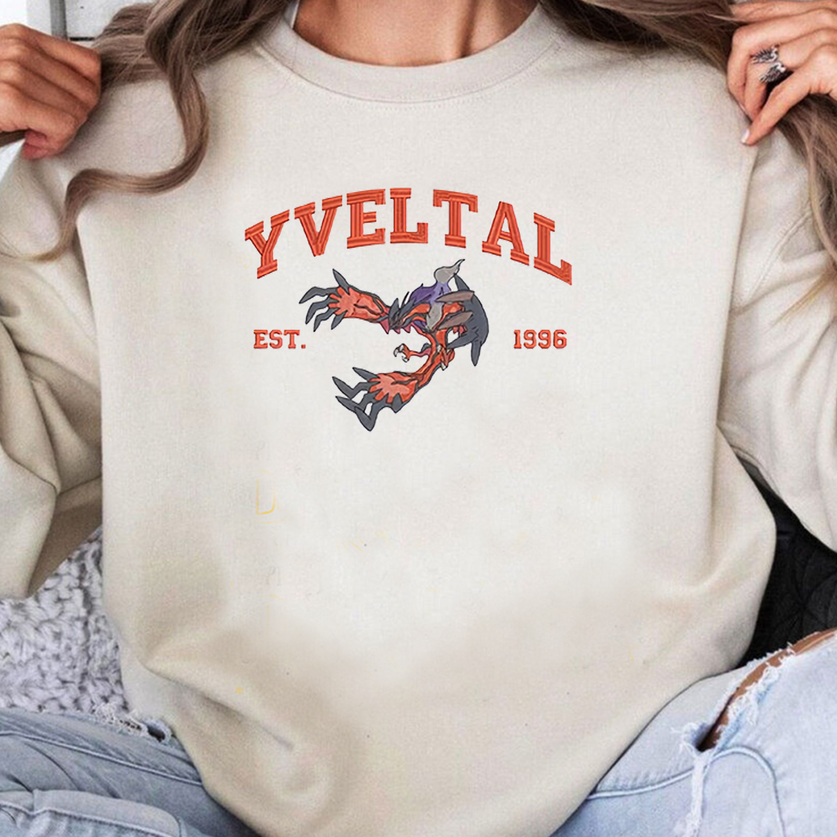 Yveltal Adorable Pokémon Anime-Themed Embroidered T-Shirt,Crewneck,Hoodie-Trendy Versatile and a Thoughtful Gift for Friends,ICE-1007