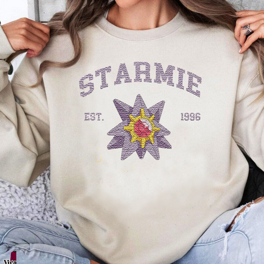 Starmie Adorable Pokémon Anime-Themed Embroidered T-Shirt,Crewneck,Hoodie-Trendy Versatile and a Thoughtful Gift for Friends,ICE-907