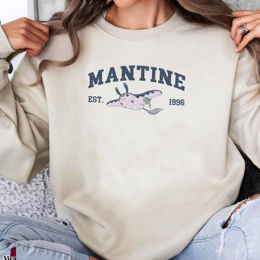 Mantine Adorable Pokémon Anime-Themed Embroidered T-Shirt,Crewneck,Hoodie-Trendy Versatile and a Thoughtful Gift for Friends,ICE-1129
