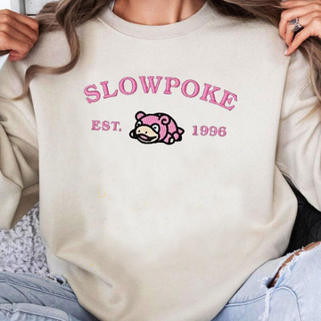 Slowpoke-Q. Adorable Pokémon Anime-Themed Embroidered T-Shirt,Crewneck,Hoodie-Trendy Versatile and a Thoughtful Gift for Friends,ICE-940