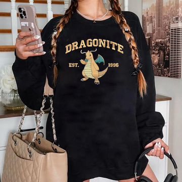 Dragonite, bezauberndes besticktes Pokémon-T-Shirt mit Anime-Motiv, Rundhalsausschnitt, Kapuzenpullover, trendig, vielseitig und ein aufmerksames Geschenk für Freunde, ICE-832