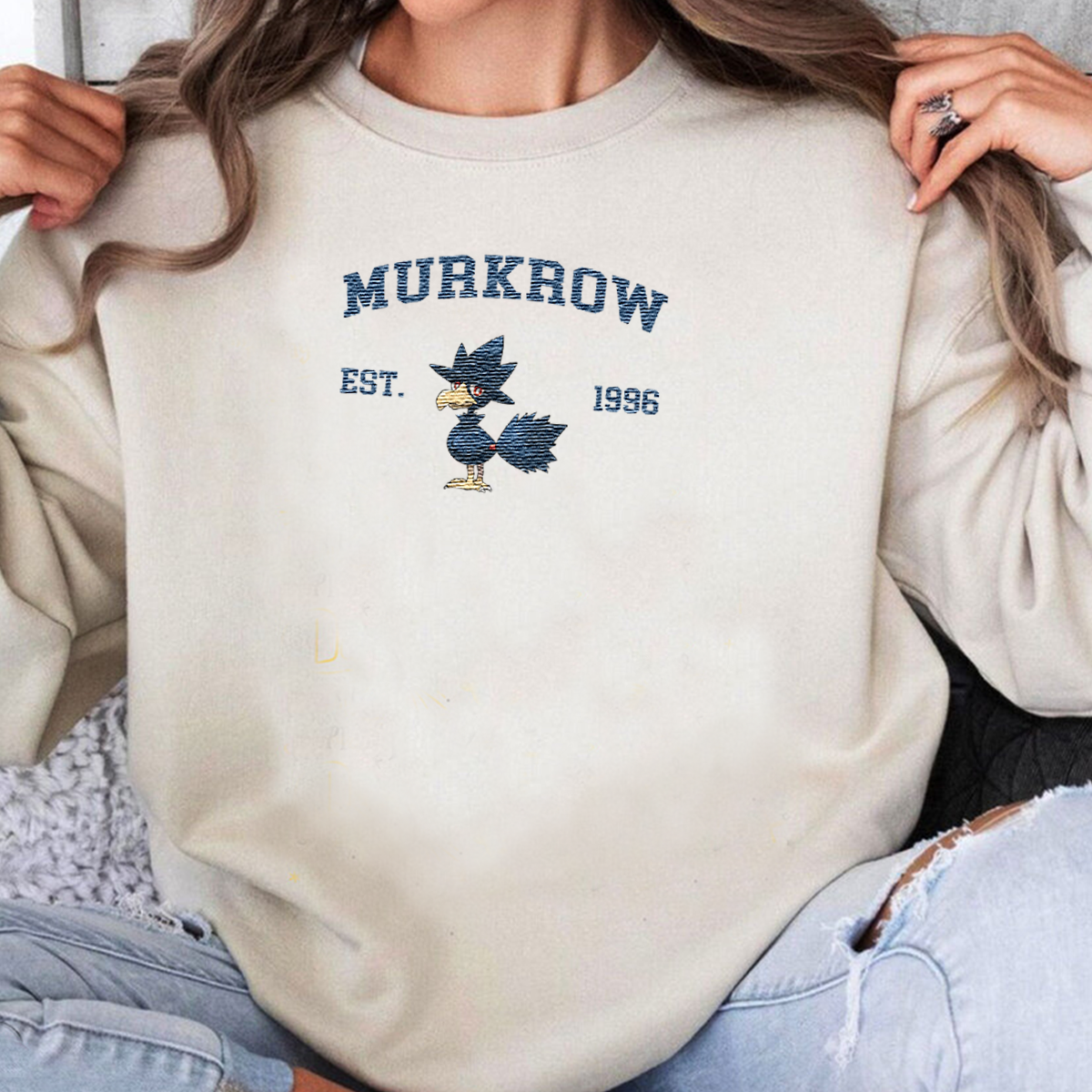 Murkrow Adorable Pokémon Anime-Themed Embroidered T-Shirt,Crewneck,Hoodie-Trendy Versatile and a Thoughtful Gift for Friends,ICE-1218