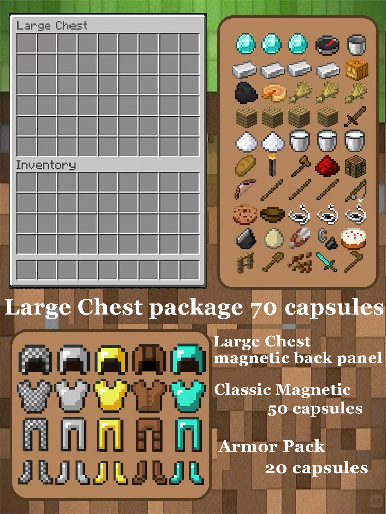 Minecraft Magnetic Decor Set – Mini Crafting Table,Magnetic Chest,Acrylic Pieces & Backpack Accessory,MI01