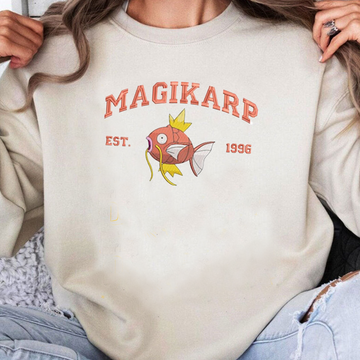 Magikarp Adorable Pokémon Anime-Themed Embroidered T-Shirt,Crewneck,Hoodie-Trendy Versatile and a Thoughtful Gift for Friends,ICE-898