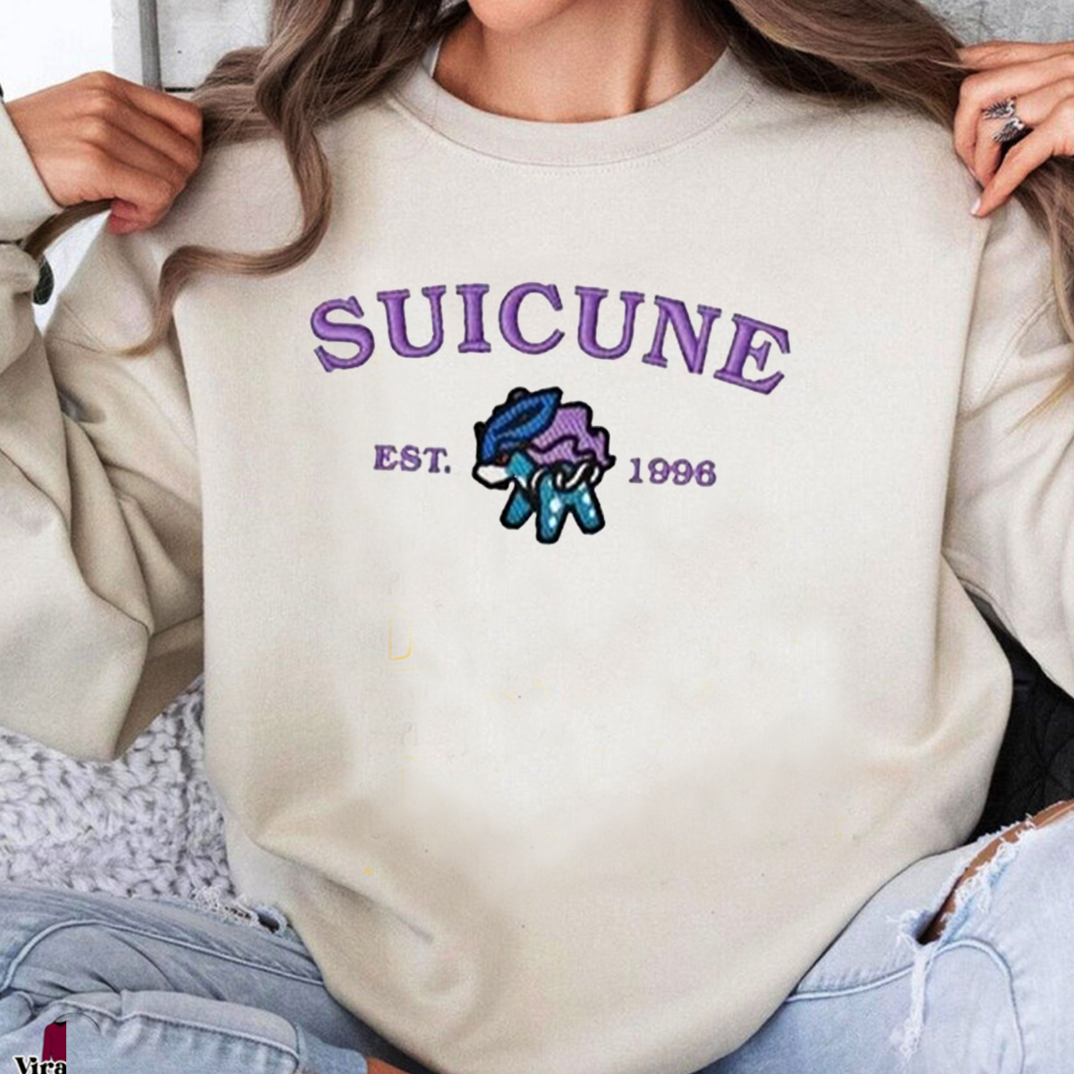 Suicune-Q. Adorable Pokémon Anime-Themed Embroidered T-Shirt,Crewneck,Hoodie-Trendy Versatile and a Thoughtful Gift for Friends,ICE-944
