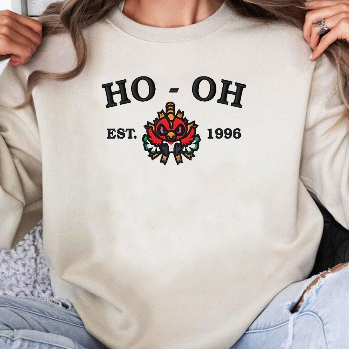 HO-OH-Q. Adorable Pokémon Anime-Themed Embroidered T-Shirt,Crewneck,Hoodie-Trendy Versatile and a Thoughtful Gift for Friends,ICE-955