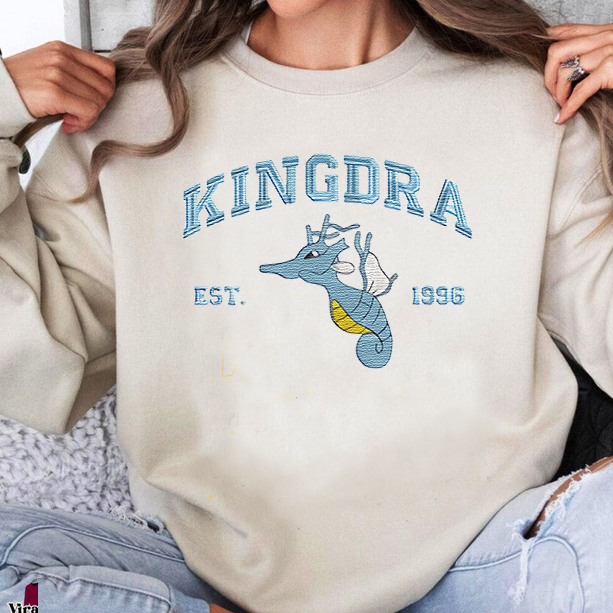 Kingdra Adorable Pokémon Anime-Themed Embroidered T-Shirt,Crewneck,Hoodie-Trendy Versatile and a Thoughtful Gift for Friends,ICE-828