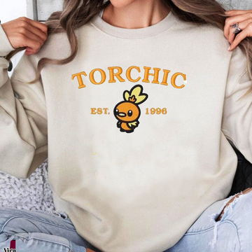 Torchic-Q.Adorable Pokémon Anime-Themed Embroidered T-Shirt,Crewneck,Hoodie-Trendy Versatile and a Thoughtful Gift for Friends,ICE-930