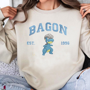 Bagon, bezauberndes besticktes Pokémon-T-Shirt mit Anime-Motiv, Rundhalsausschnitt, Kapuzenpullover, trendig, vielseitig und ein aufmerksames Geschenk für Freunde, ICE-822