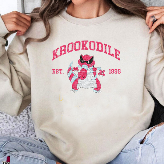 Krookodile Adorable Pokémon Anime-Themed Embroidered T-Shirt,Crewneck,Hoodie-Trendy Versatile and a Thoughtful Gift for Friends,ICE-1012