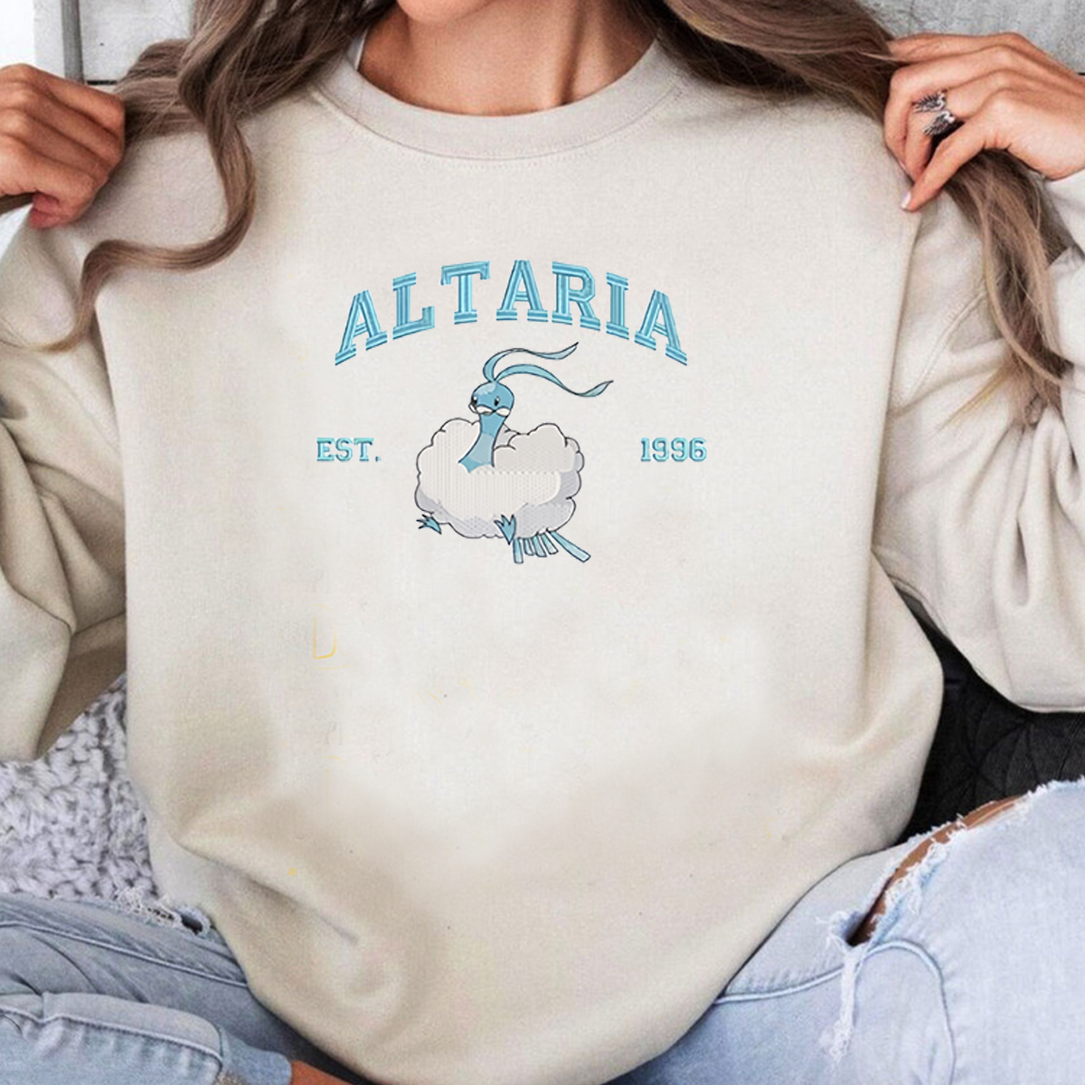 Altaria Adorable Pokémon Anime-Themed Embroidered T-Shirt,Crewneck,Hoodie-Trendy Versatile and a Thoughtful Gift for Friends,ICE-991