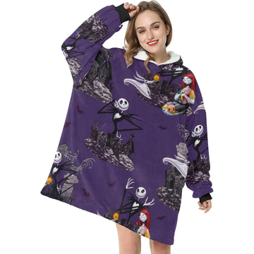 Dark Purple Nightmare Before Christmas Print Blanket Pajamas,TS-L-882