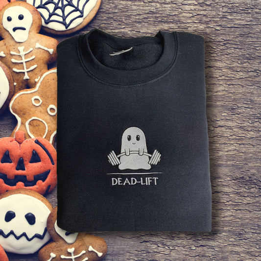 Adorable Ghost Weightlifting Sweatshirt,Embroidered Halloween Sweatshirt,TS-L-589