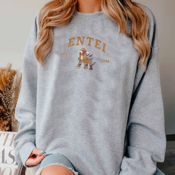 Entei Adorable Pokémon Anime-Themed Embroidered T-Shirt,Crewneck,Hoodie-Trendy Versatile and a Thoughtful Gift for Friends,ICE-1019
