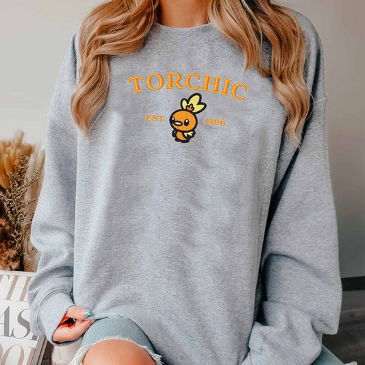 Torchic-Q.Adorable Pokémon Anime-Themed Embroidered T-Shirt,Crewneck,Hoodie-Trendy Versatile and a Thoughtful Gift for Friends,ICE-930