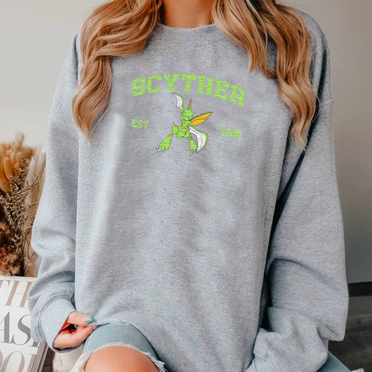 Scyther Adorable Pokémon Anime-Themed Embroidered T-Shirt,Crewneck,Hoodie-Trendy Versatile and a Thoughtful Gift for Friends,ICE-1110
