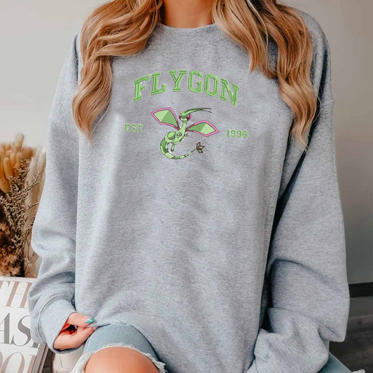 Flygon  Adorable Pokémon Anime-Themed Embroidered T-Shirt,Crewneck,Hoodie-Trendy Versatile and a Thoughtful Gift for Friends,ICE-1020