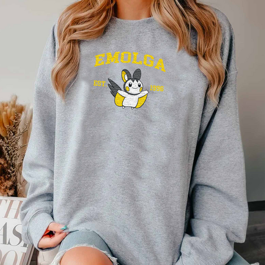 Emolga Adorable Pokémon Anime-Themed Embroidered T-Shirt,Crewneck,Hoodie-Trendy Versatile and a Thoughtful Gift for Friends,ICE-1155