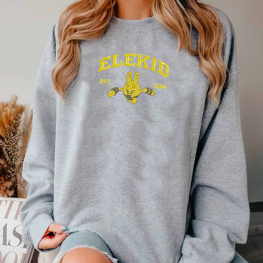 Elekid Adorable Pokémon Anime-Themed Embroidered T-Shirt,Crewneck,Hoodie-Trendy Versatile and a Thoughtful Gift for Friends,ICE-995