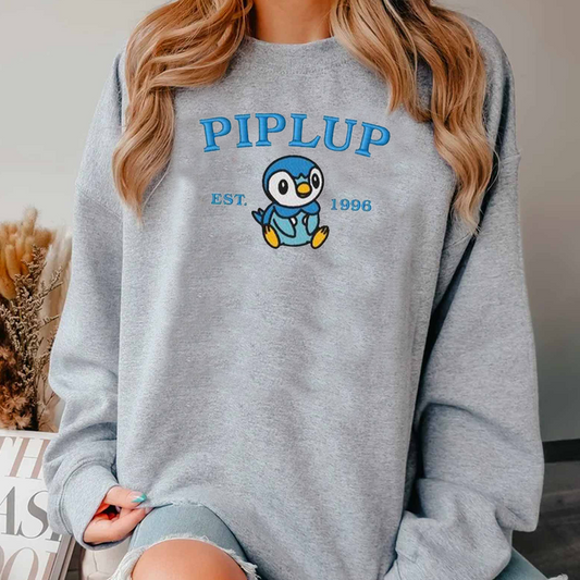 Piplup-Q.Adorable Pokémon Anime-Themed Embroidered T-Shirt,Crewneck,Hoodie-Trendy Versatile and a Thoughtful Gift for Friends,ICE-928