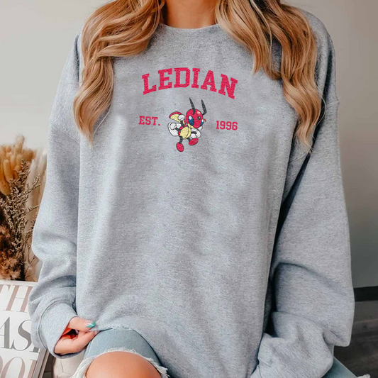 Ledian Adorable Pokémon Anime-Themed Embroidered T-Shirt,Crewneck,Hoodie-Trendy Versatile and a Thoughtful Gift for Friends,ICE-1108