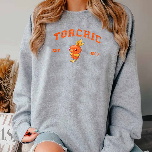 Torchic Adorable Pokémon Anime-Themed Embroidered T-Shirt,Crewneck,Hoodie-Trendy Versatile and a Thoughtful Gift for Friends,ICE-897
