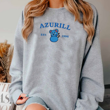 Azurill-Q. Bezauberndes besticktes Pokémon-T-Shirt mit Anime-Motiv, Rundhalsausschnitt, Kapuzenpullover – trendig, vielseitig und ein aufmerksames Geschenk für Freunde, ICE-958