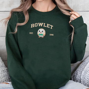 Rowlet Adorable Pokémon Anime-Themed Embroidered T-Shirt,Crewneck,Hoodie-Trendy Versatile and a Thoughtful Gift for Friends,ICE-1207