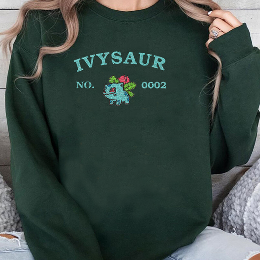 Ivysaur Adorable Pokémon Anime-Themed Embroidered T-Shirt,Crewneck,Hoodie-Trendy Versatile and a Thoughtful Gift for Friends,ICE-998