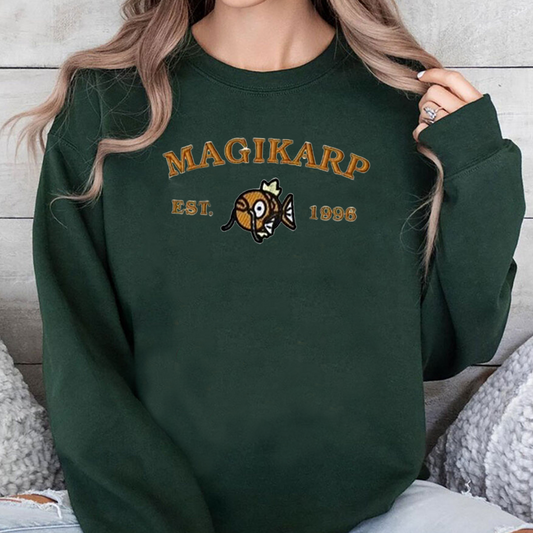 Magikarp-Q. Adorable Pokémon Anime-Themed Embroidered T-Shirt,Crewneck,Hoodie-Trendy Versatile and a Thoughtful Gift for Friends,ICE-948