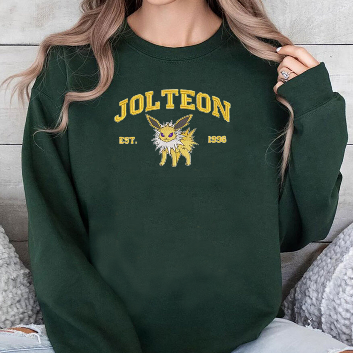 Jolteon Adorable Pokémon Anime-Themed Embroidered T-Shirt,Crewneck,Hoodie-Trendy Versatile and a Thoughtful Gift for Friends,ICE-1022