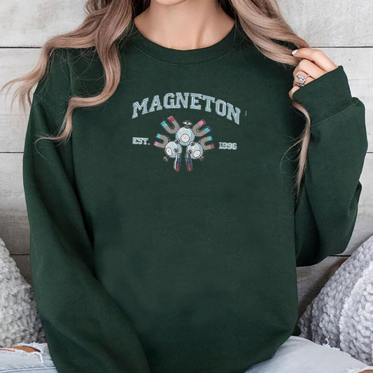 Magneton Adorable Pokémon Anime-Themed Embroidered T-Shirt,Crewneck,Hoodie-Trendy Versatile and a Thoughtful Gift for Friends,ICE-999