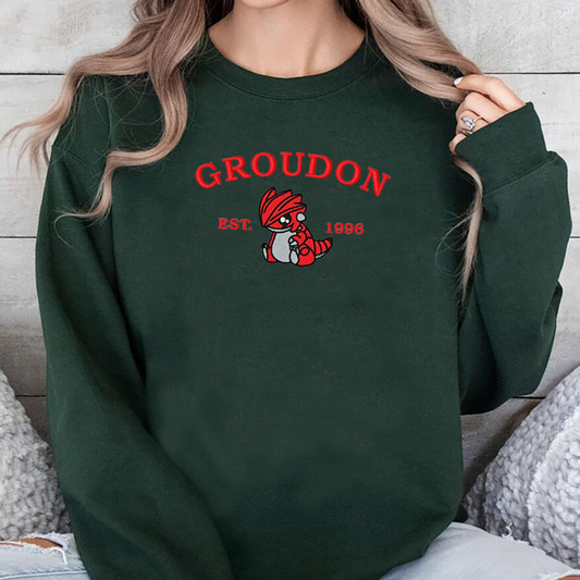 Groudon-Q. Adorable Pokémon Anime-Themed Embroidered T-Shirt,Crewneck,Hoodie-Trendy Versatile and a Thoughtful Gift for Friends,ICE-985