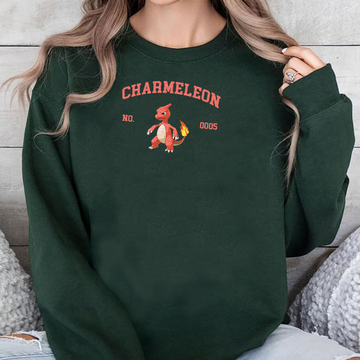 Charmeleon Adorable Pokémon Anime-Themed Embroidered T-Shirt,Crewneck,Hoodie-Trendy Versatile and a Thoughtful Gift for Friends,ICE-1231