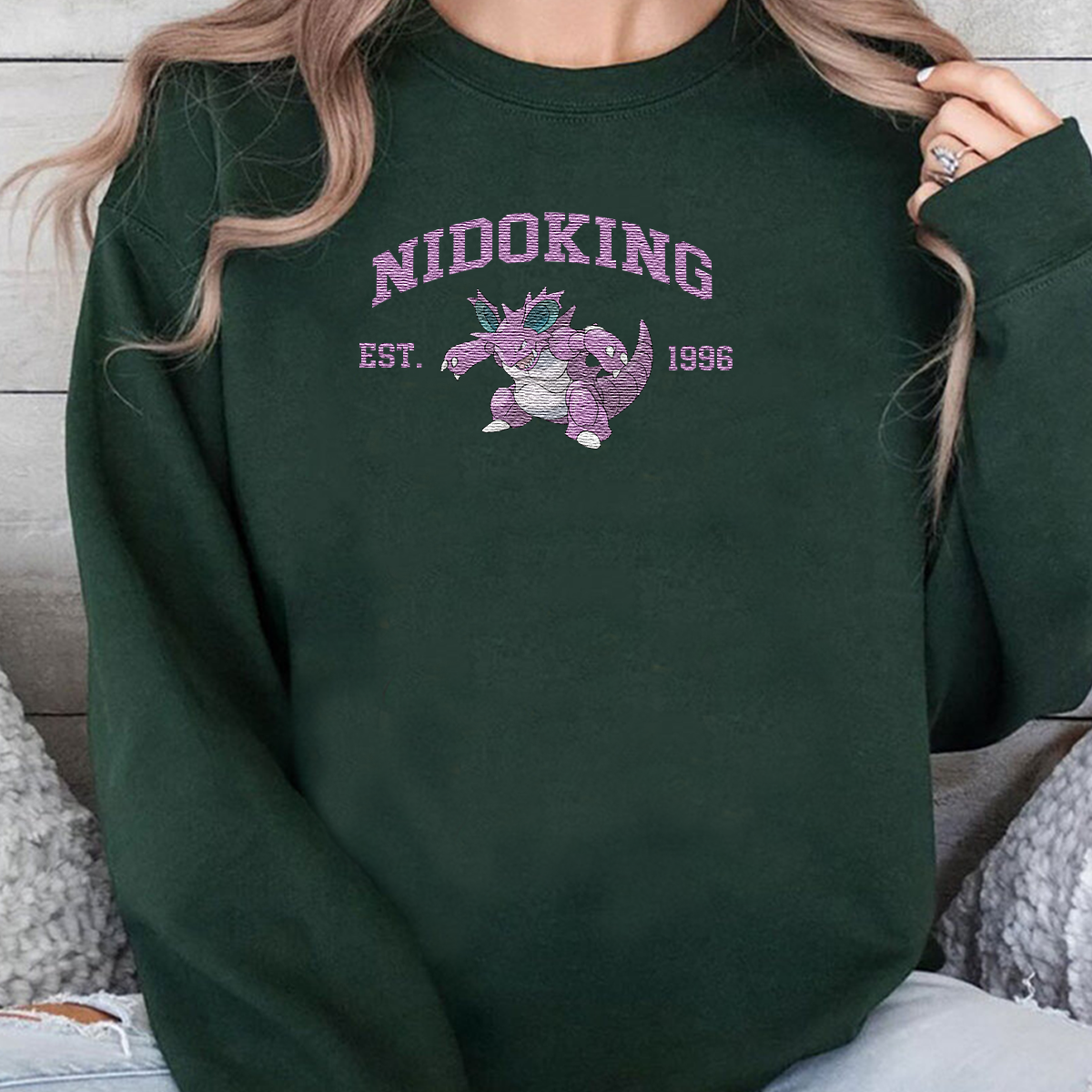 Nidoking Adorable Pokémon Anime-Themed Embroidered T-Shirt,Crewneck,Hoodie-Trendy Versatile and a Thoughtful Gift for Friends,ICE-1162