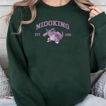Nidoking Adorable Pokémon Anime-Themed Embroidered T-Shirt,Crewneck,Hoodie-Trendy Versatile and a Thoughtful Gift for Friends,ICE-1162