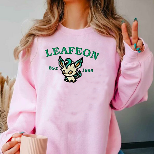 Leafeon-Q.Adorable Pokémon Anime-Themed Embroidered T-Shirt,Crewneck,Hoodie-Trendy Versatile and a Thoughtful Gift for Friends,ICE-915
