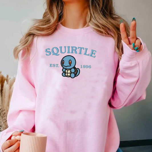 Squirtle-Q.Adorable Pokémon Anime-Themed Embroidered T-Shirt,Crewneck,Hoodie-Trendy Versatile and a Thoughtful Gift for Friends,ICE-935
