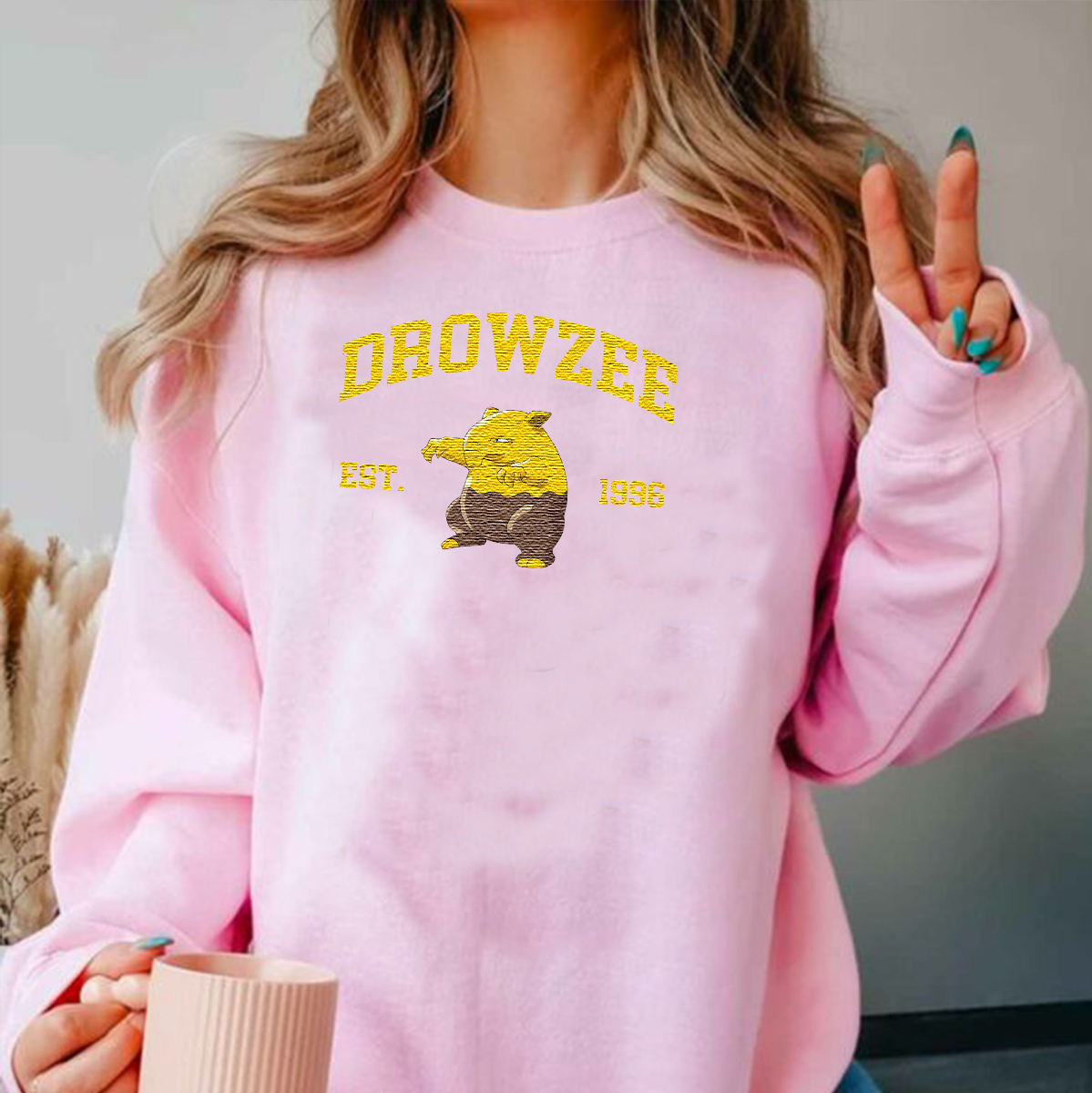 Drowzee Adorable Pokémon Anime-Themed Embroidered T-Shirt,Crewneck,Hoodie-Trendy Versatile and a Thoughtful Gift for Friends,ICE-1069