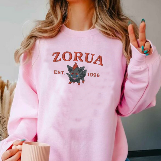 Zorua Adorable Pokémon Anime-Themed Embroidered T-Shirt,Crewneck,Hoodie-Trendy Versatile and a Thoughtful Gift for Friends,ICE-936