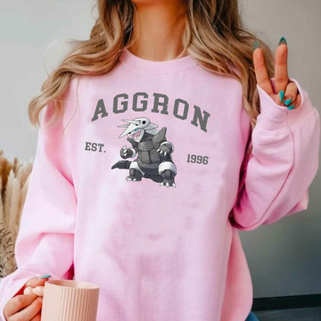 Aggron – Bezauberndes Pokémon-T-Shirt mit Anime-Motiv und Stickerei, Rundhalsausschnitt, Kapuzenpullover – trendig, vielseitig und ein aufmerksames Geschenk für Freunde, ICE-895